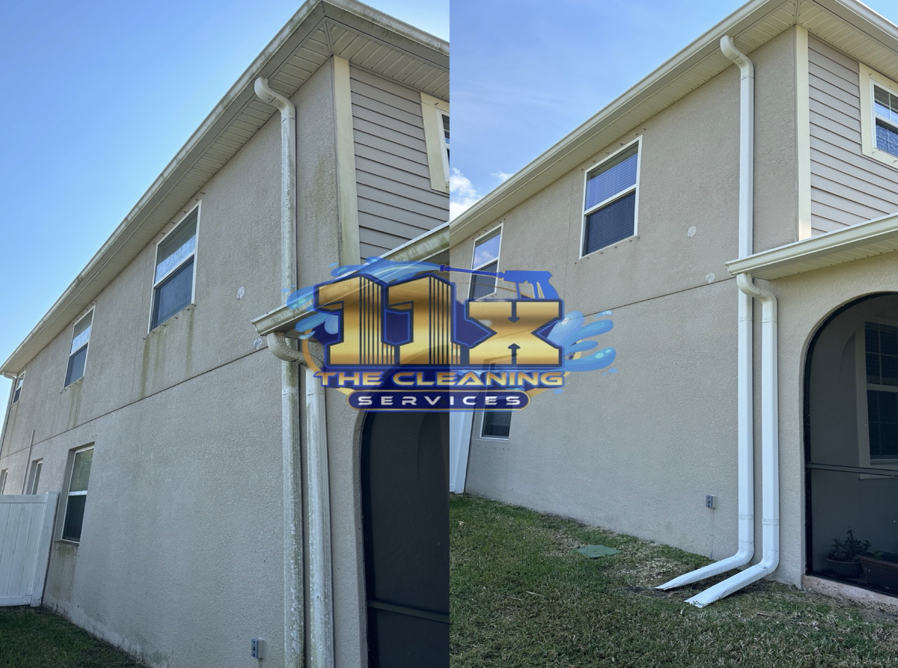 Before and after exterior house soft wash in Bradenton FL - 11X The Cleaning Services