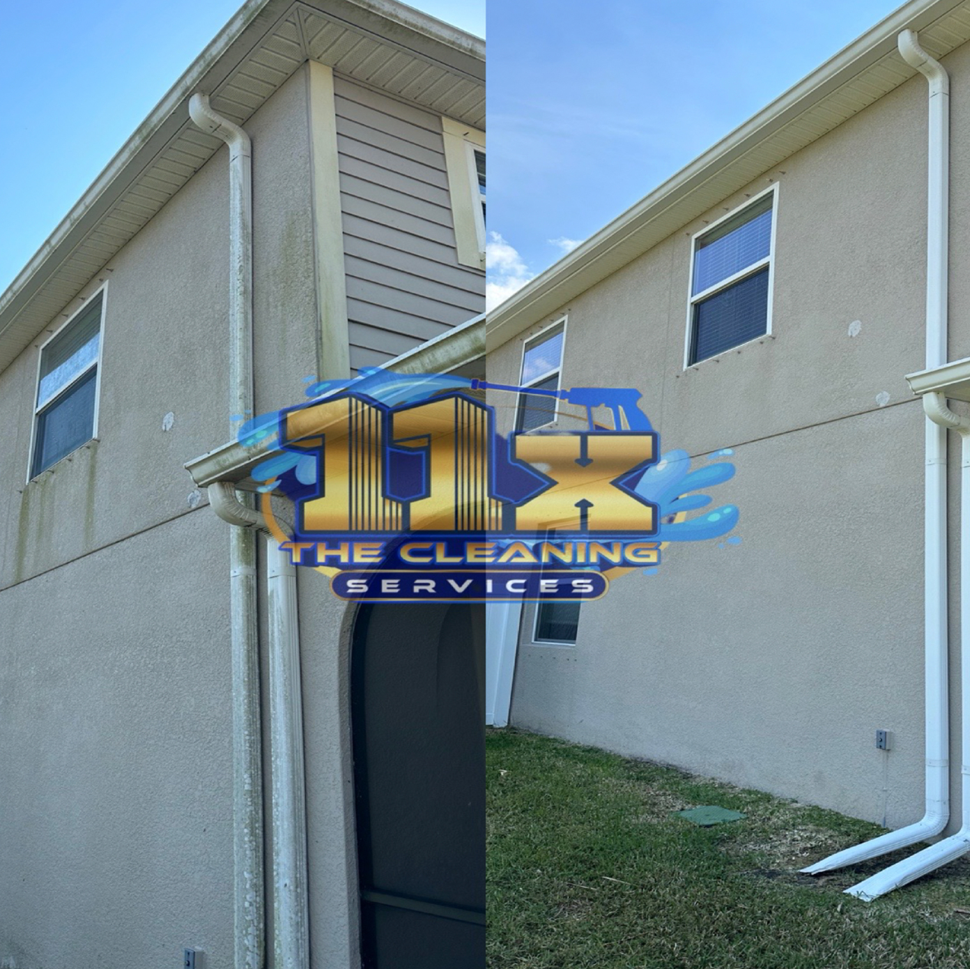 Before and after exterior soft wash on stucco home in Bradenton FL